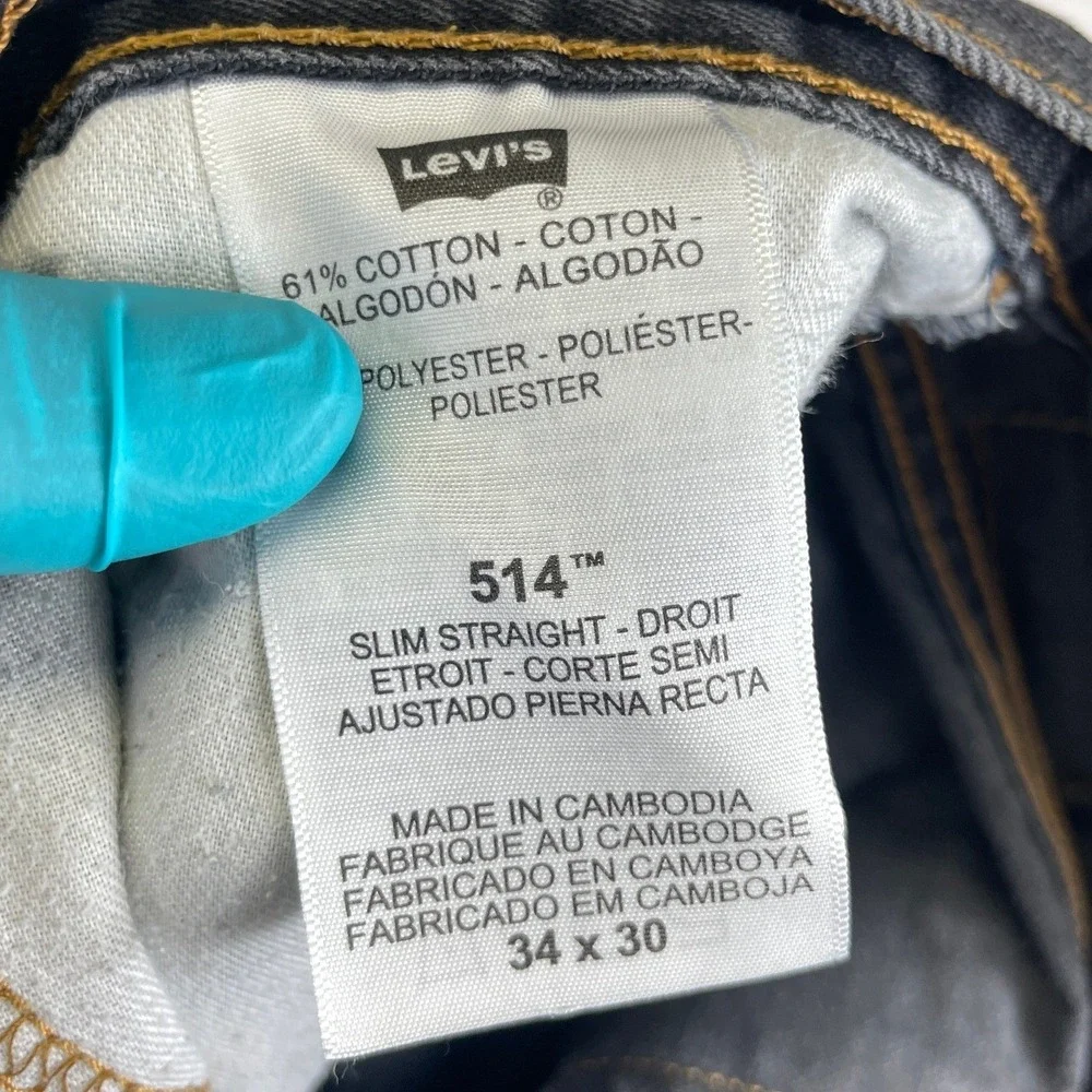 Levi's 514 Slim Straight Jeans Mens 34x30 Gray Denim Pants Casual Classic